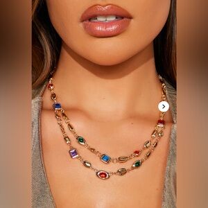 Gold-Tone Multi Gemstone Layered Necklace